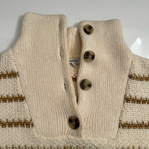 Madewell Sweater Canby Button Mockneck Sweater in Stripe tan size Medium (m) - Picture 6 of 10